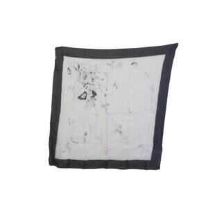 Vintage Up&Up Wrap Black Circle Floral Scarf 32x33 Square White Ground 1980s-90
